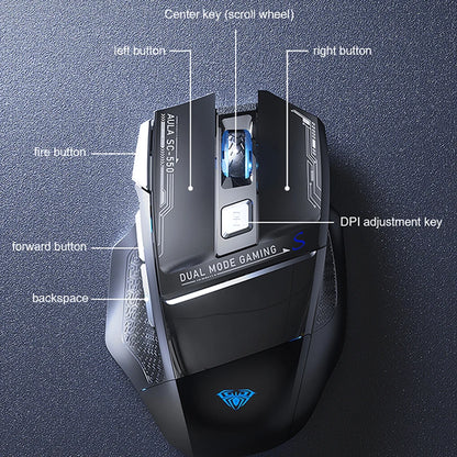 AULA SC550 gamingmus 2.4G trådlös makromus RGB-bakgrundsbelysning ergonomisk design e-sportmus PC-tillbehör