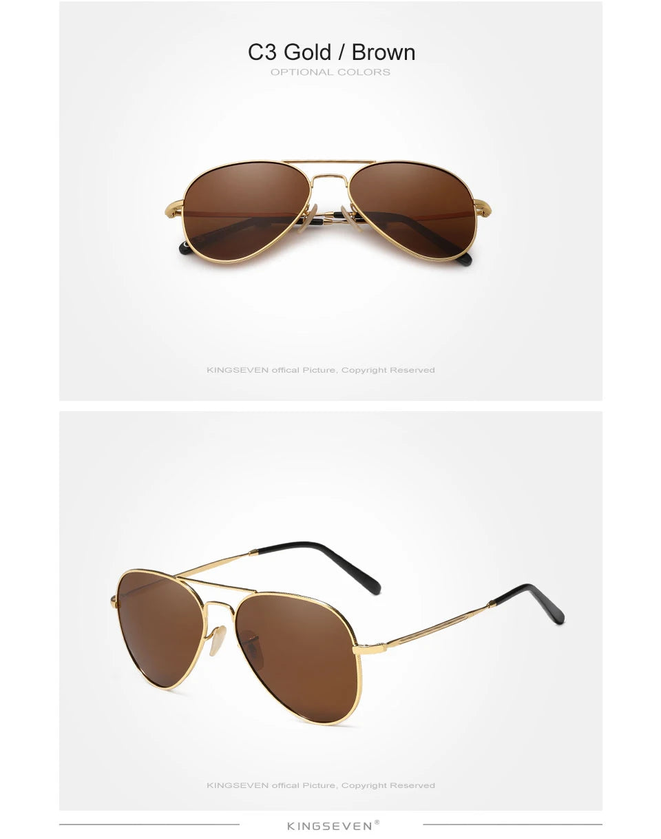 Ochelari de soare KINGSEVEN Pilot Alloy, polarizați, UV400, antireflex, cu ramă integrală, lentile Parsnip, pentru femei, ochelari retro de lux