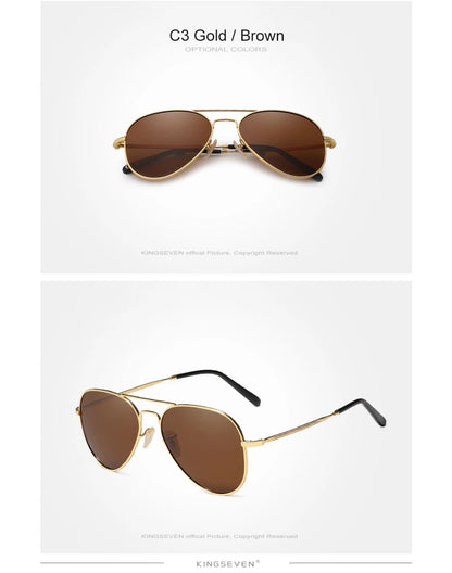 Ochelari de soare KINGSEVEN Pilot Alloy, polarizați, UV400, antireflex, cu ramă integrală, lentile Parsnip, pentru femei, ochelari retro de lux