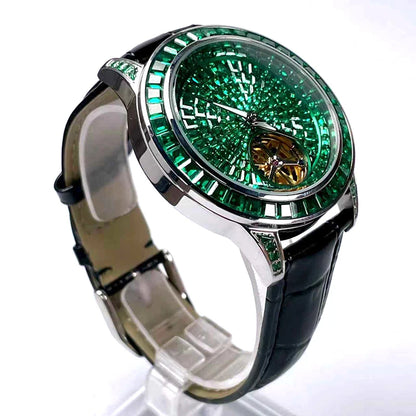PINDU Design Mechanical Watch Men Fashion Luxury Diamond Watch For Men Waterproof Stainless Steel Leather Men Wristwatches