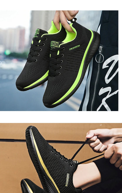 Herr- och dam-sneakers i stickat material, andningsbara sportskor för löpning, promenader och gym