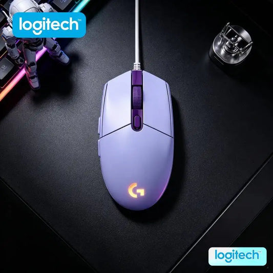 Mysz przewodowa Logitech G203 LIGHTSYNC, sensor 8000 DPI, synchronizacja RGB, 6 przycisków, mechaniczny system napinania, do biura i gamingu