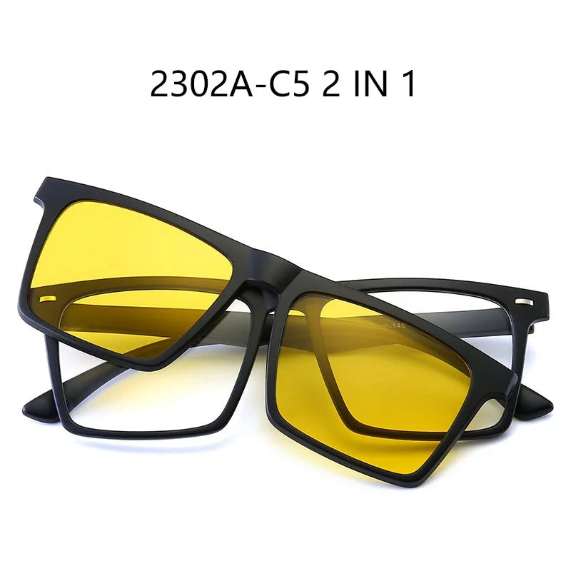 Ochelari de soare polarizați cu magnet pentru miopie, pentru femei și bărbați, ochelari cu clemă, ochelari optici pătrați, rame de ochelari 6 în 1 – de la -0,5 la -10