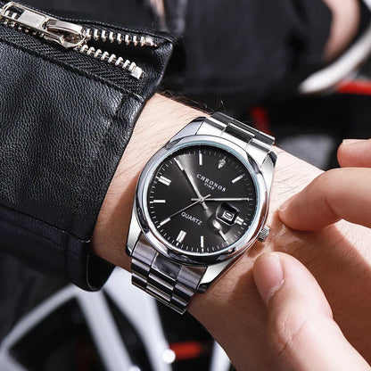 Vyriškas rankinis laikrodis „CHRONOS“ – prabangus prekės ženklas, atsparus vandeniui, šviečiantis, su datos rodikliu, pagamintas iš nerūdijančio plieno, su kvarciniu mechanizmu.