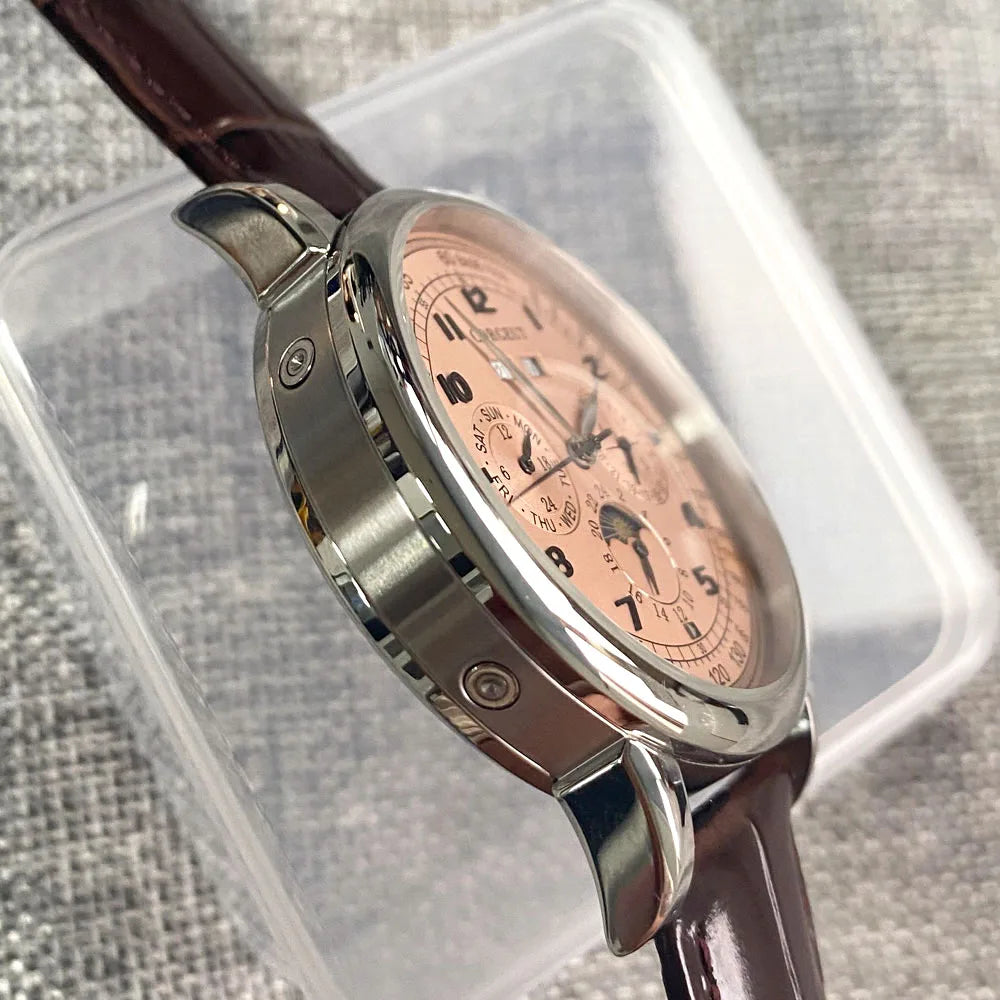 Automatické hodinky pre mužov Multification Date Day Month Year 316L, mechanické pánske hodinky s lešteným puzdrom, indikátorom deň/noc, 42mm