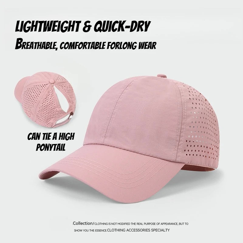 1pc Quick Drying Tongue Baseball Caps for Women Summer Protection Breathable Mesh Breathable Cap Stylish Adjustable Ponytail Hat