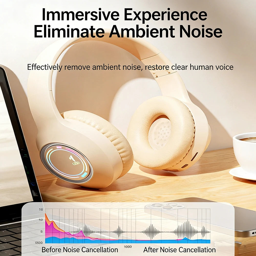 Casque de jeu KEBIDUMEI RGB, circumaural, Bluetooth 5.4, prise en charge de la connexion filaire 3,5 mm, lecture sur carte TF, écouteurs tri-mode.