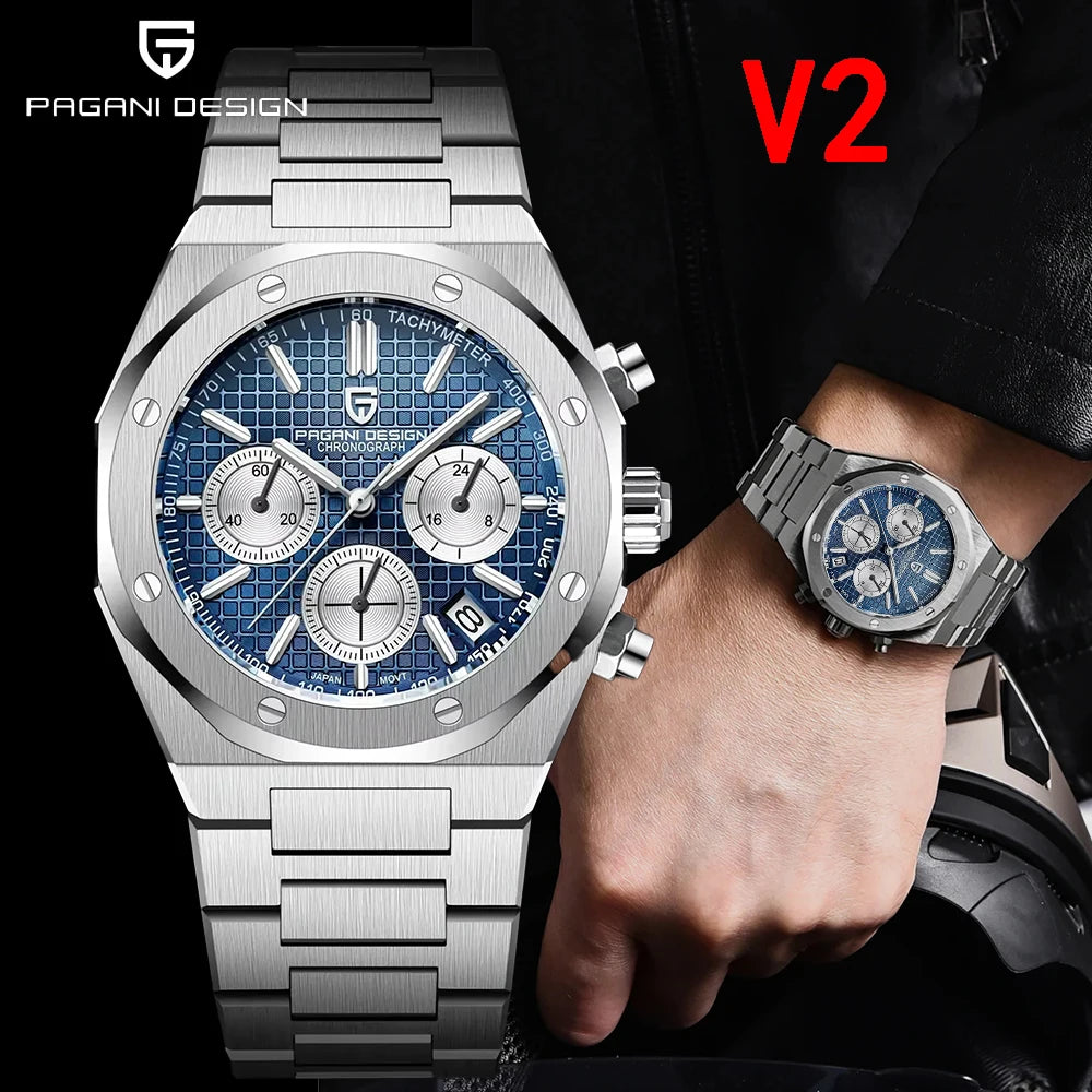 Pagani Design 2026 New VK63 Men's Business Quartz Watch Sapphire Stainless Steel 20Bar Waterproof Sports Chronometer Code Watch