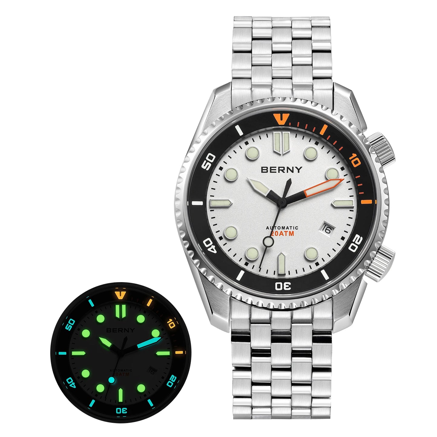 BERNY 20ATM Automatic Men's Watch Diver Sports Diving Watches Luxury Sapphire 316L Stainless Steel Mechanical Waterproof Watches