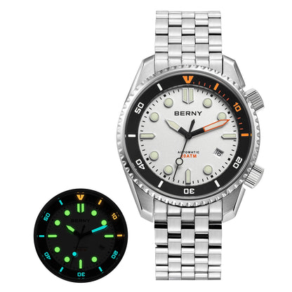 BERNY 20ATM Automatic Men's Watch Diver Sports Diving Watches Luxury Sapphire 316L Stainless Steel Mechanical Waterproof Watches