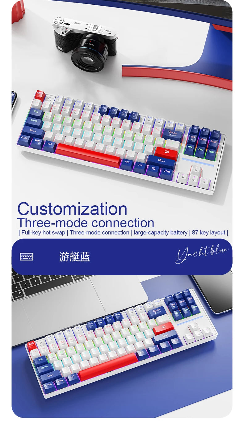 SMAILWOLF MK87 teclado mecânico sem fios Bluetooth para e-sports, com teclas completas, hot-swap e personalização