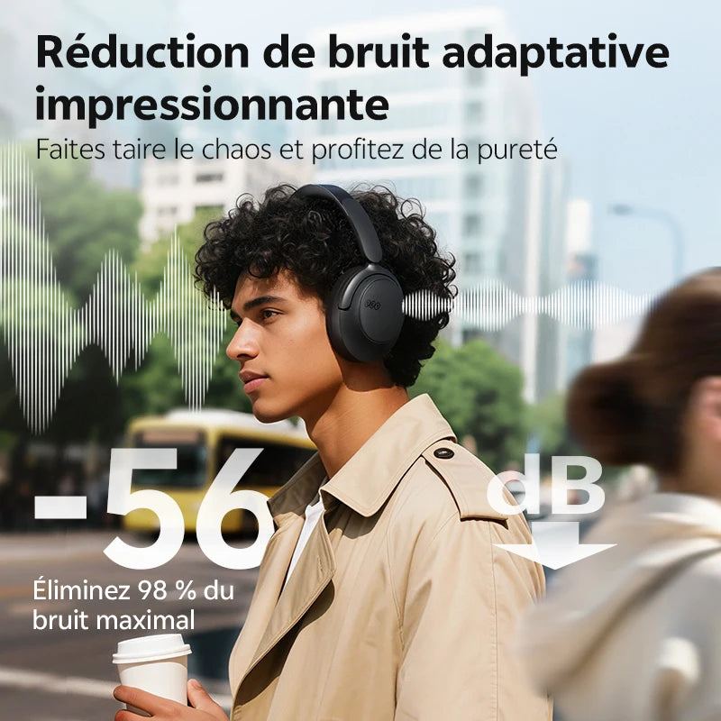 Casque sans fil Bluetooth 6.0 QCY BH25H3SA avec audio spatial 3D, réduction de bruit active adaptative -56 dB, haut-parleur de 53 mm, casque pliable supra-auriculaire