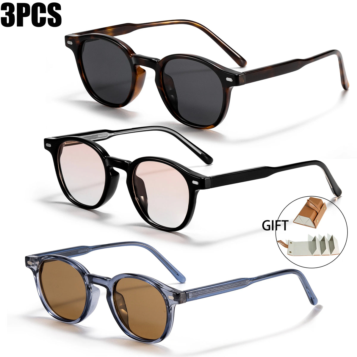 Ochelari de soare rotunzi polarizați Catside pentru bărbați, ramă TR, inserție centrală, brațe, set de ochelari de soare pentru femei, stil retro, pentru șofat, pescuit, punk, protecție UV400