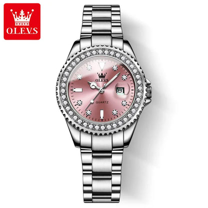 OLEVS 9945 Original Diamond Quartz Watch for Women Luxury Elegant Ladies Watches Stainless Steel Waterproof Women's Wristwatches
