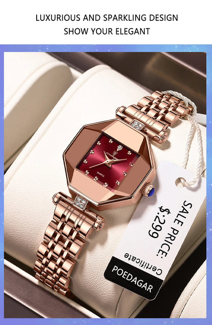 POEDAGAR Luxury Brand Women Watch Stainless Stain Waterproof Quartz Watches For Woman Fashion Simple Rose Gold Ladies Watch Gift