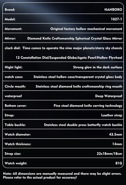 HANBORO Celestial Series 12 Constellation Men's Fully Automatic Mechanical Watch with Starry Sky Night Light Trend Watch