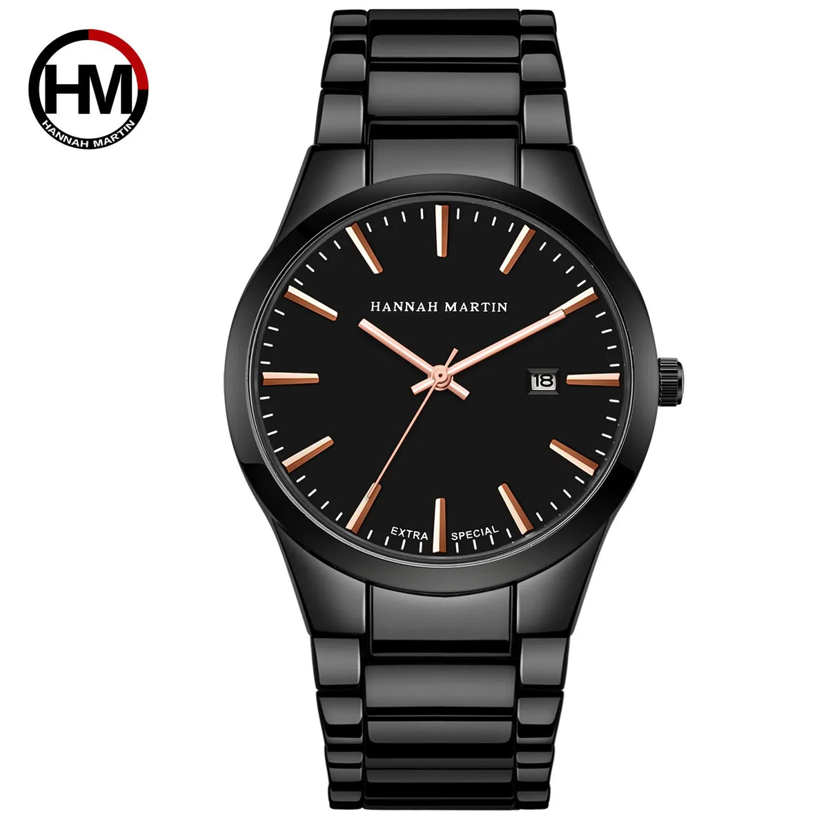 „Hannah Martin“ vyriškas laikrodis, nerūdijančio plieno korpusas, kvarcinis mechanizmas, 41 mm ciferblatas, verslo stiliaus, su kalendoriaus rodymu (imitacija)