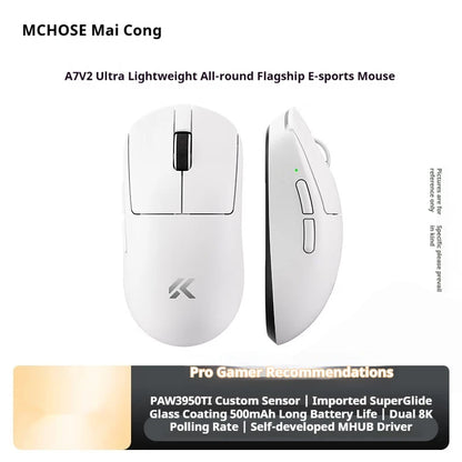 MCHOSE A7 V2 Ultra+ Wireless Mouse Tri-Mode Lightweight Paw3950 Ti 42000dpi 500mah PC Esports Laptop Gaming Mice Accessories