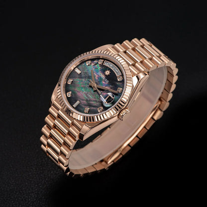Sugess Watch of Men 36mm Date Automatic Retro Mechanical Wristwatches Sapphire Crystal RoseGold Dandong SL3034 Movement Day New