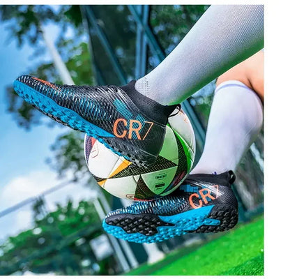 Kids Anti Collision Toe Football Boots Lace Up Closure Short Non Slip Studs Wearproof Breathable Outdoor Grass Game Shoes
