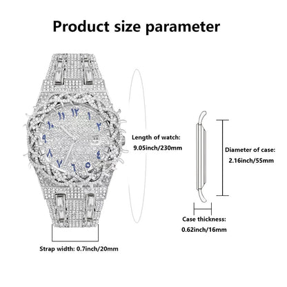 UNIGUET Luxury Full Diamond Watch For Men Fashion Hip Hop Ice Qut Bling Jewelry Quartz Wristwatch For Man Dropshipping