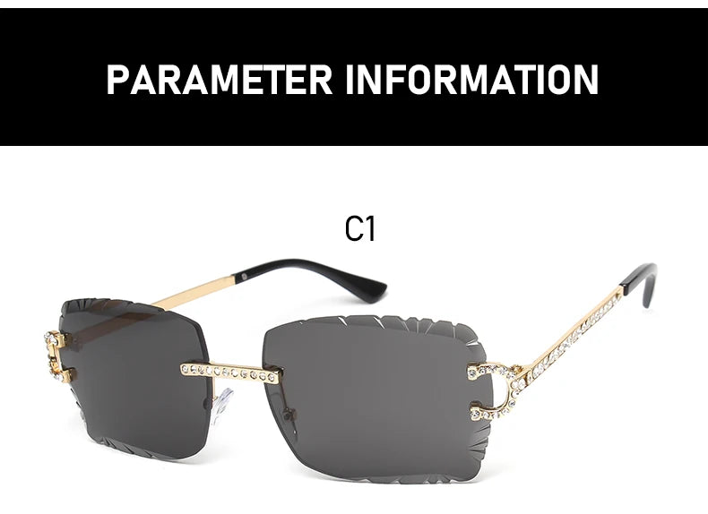 Fashion Rimless Square Sunglasses Vintage Diamond Brand Design Cut Lens Sun Glasses Men Women Metal Frame Luxury Eyewear