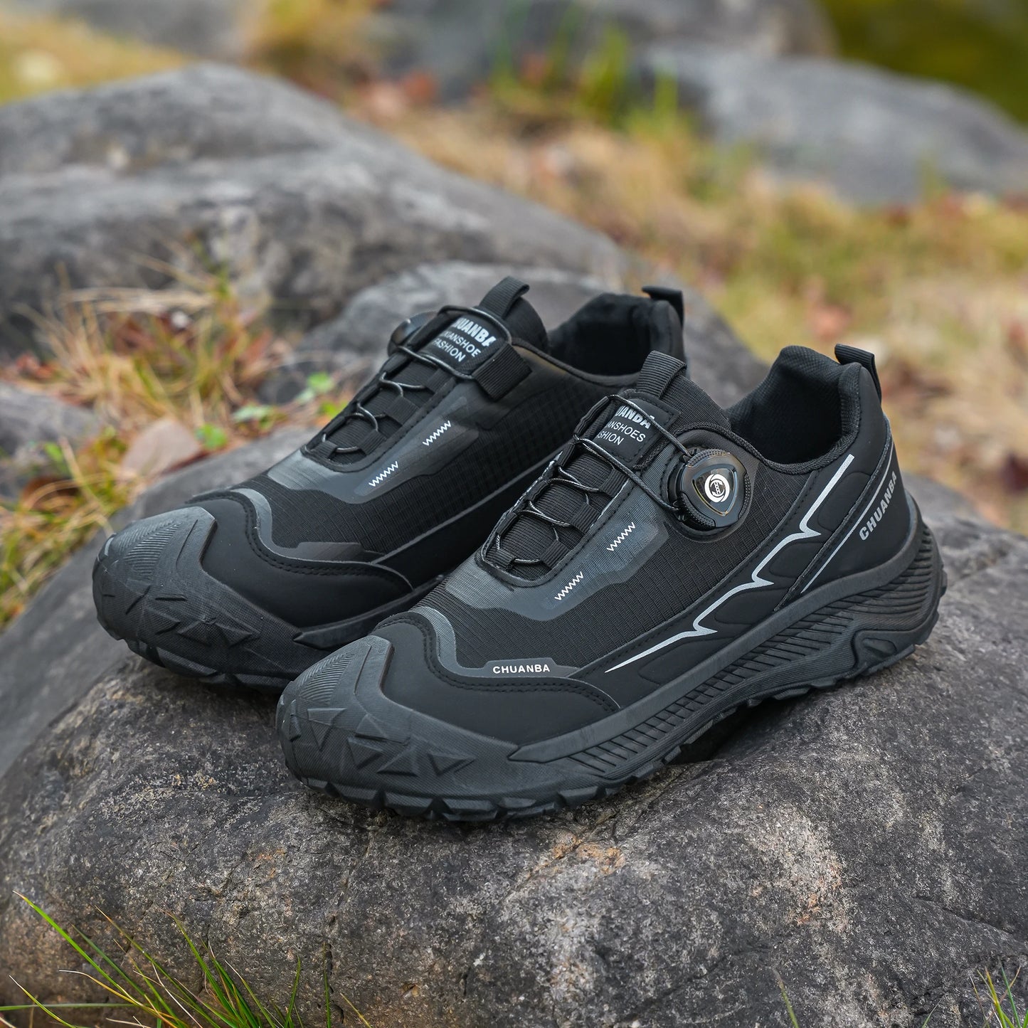 Men's Lightweight Casual Outdoor Running Shoes in Black, Grey, Khaki, Sizes 39-48, PU Material with Canvas