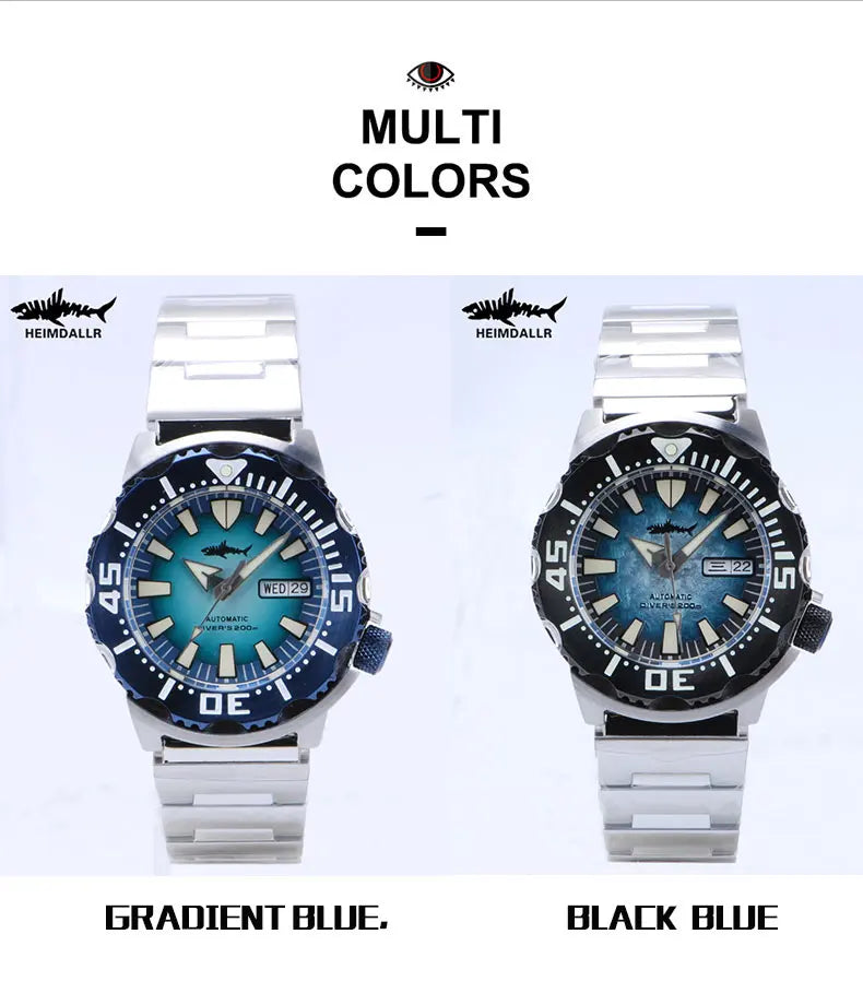HEIMDALLR V2 Monster Men's Automatic Diver Watch Sapphire Crystal 20Bar Waterproof NH36A Snowflake Blue Dial Mechanical Watches