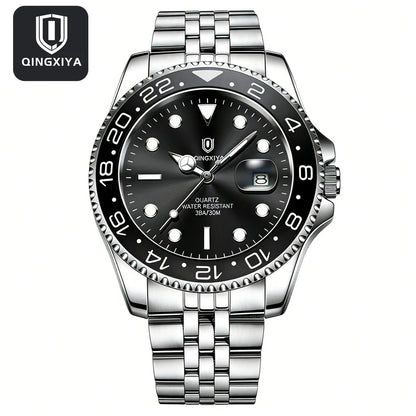 2026 New QINGXIYA Luxury Men Quartz Watches Stainless Steel Waterproof Luminous Date Watch Top Brand Men Wristwatch reloj hombre