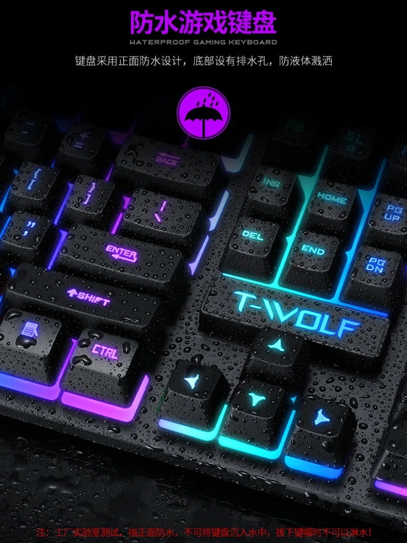 Spanish Keyboard with Spanish Layout Russian Arabic Keyboard Mouse Kit 100% Keyboard ISO Color Backlight Wired Gaming Office T20