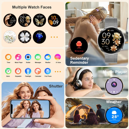 MEVADEN 8.5mm Ultra-thin Luxury Stainless Steel Smart Watch Women 1.43" AMOLED HD Screen Health Monitor Sport Smartwatch H33