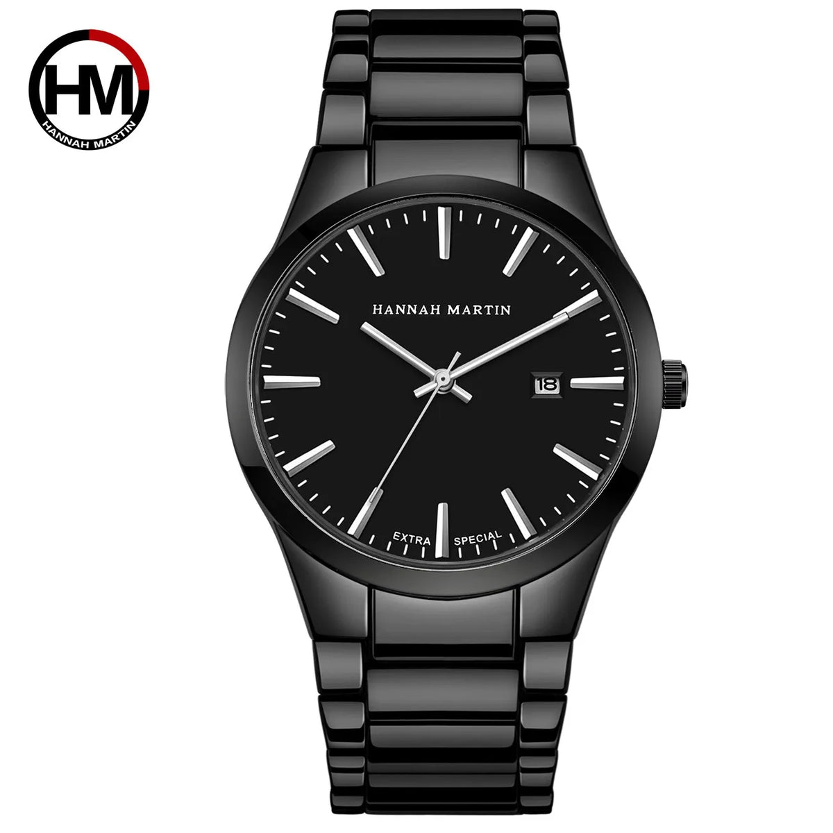 „Hannah Martin“ vyriškas laikrodis, nerūdijančio plieno korpusas, kvarcinis mechanizmas, 41 mm ciferblatas, verslo stiliaus, su kalendoriaus rodymu (imitacija)