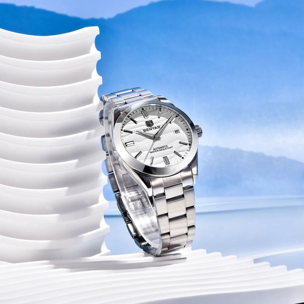 BENYAR best seller 40MM Luxury Mechanical Automatic Watch 316L Stainless Steel Waterproof Calendar Fashion SimpleWatches for Men