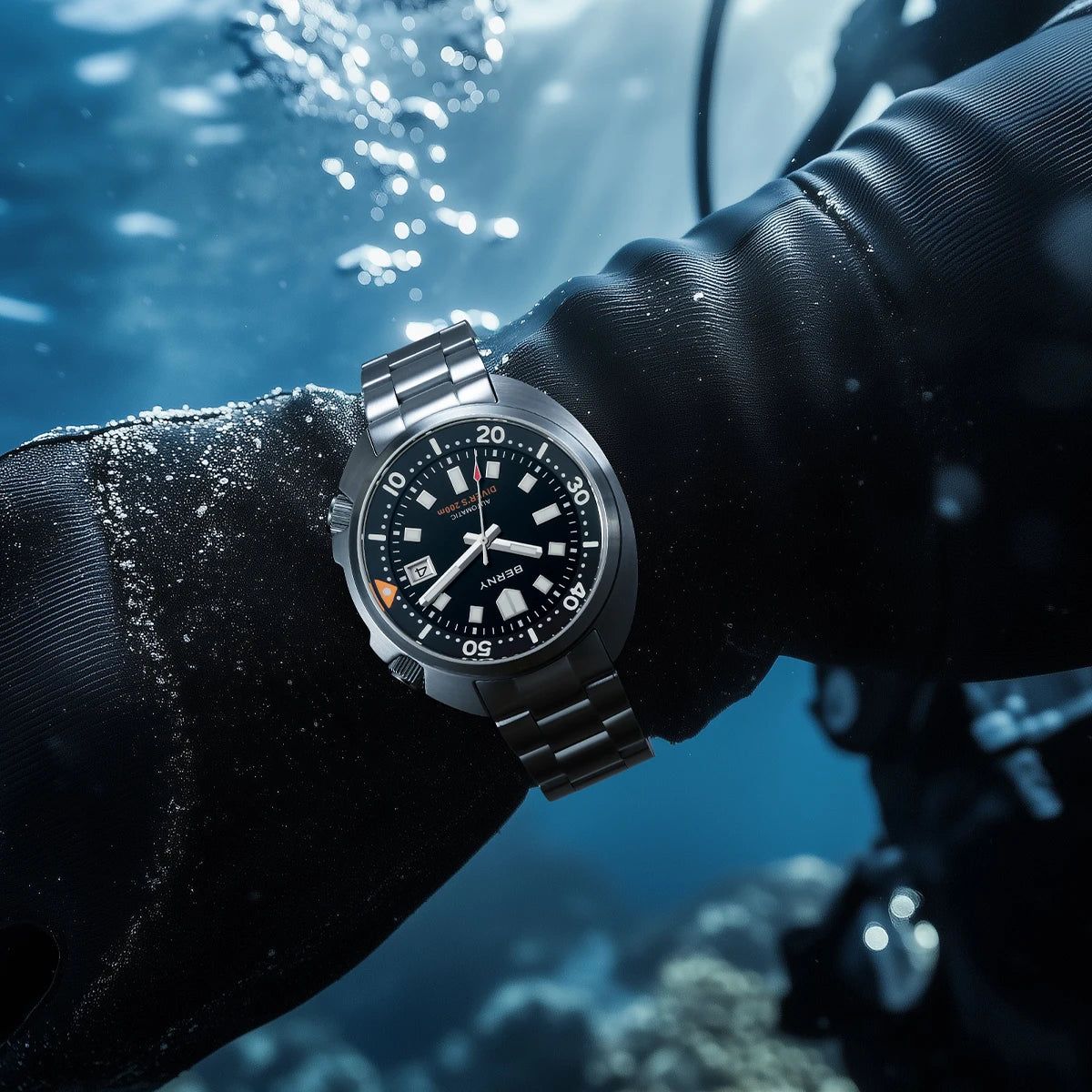 BERNY Automatic Dual Crown Diver Watch For Men Super Luminous Miyota 8215 Sapphire Swim Sport 20ATM Mechanical Men's Dive Watch