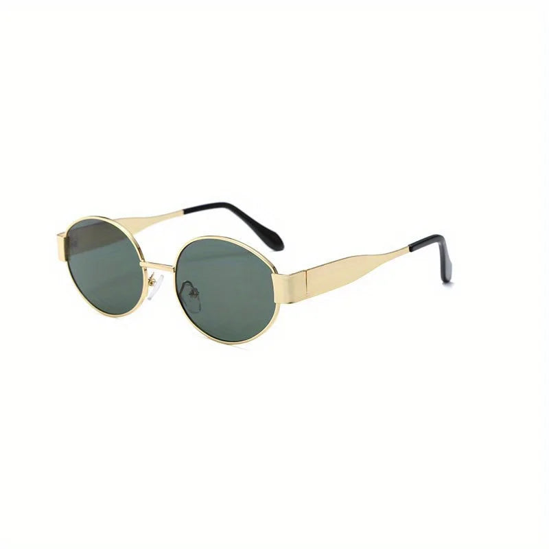 Ochelari de soare ovali pentru femei și bărbați, ochelari de soare la modă cu ramă metalică, ochelari de soare clasici