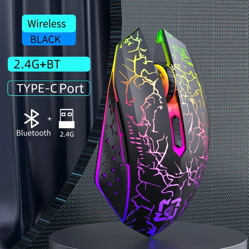 RGB Gaming Mouse 2.4G Wireless Mouse Bluetooth Mouse 1600DPI 6 Mute Buttons Mice Ergonomic Dual-Mode Office Mice For MacBook PC