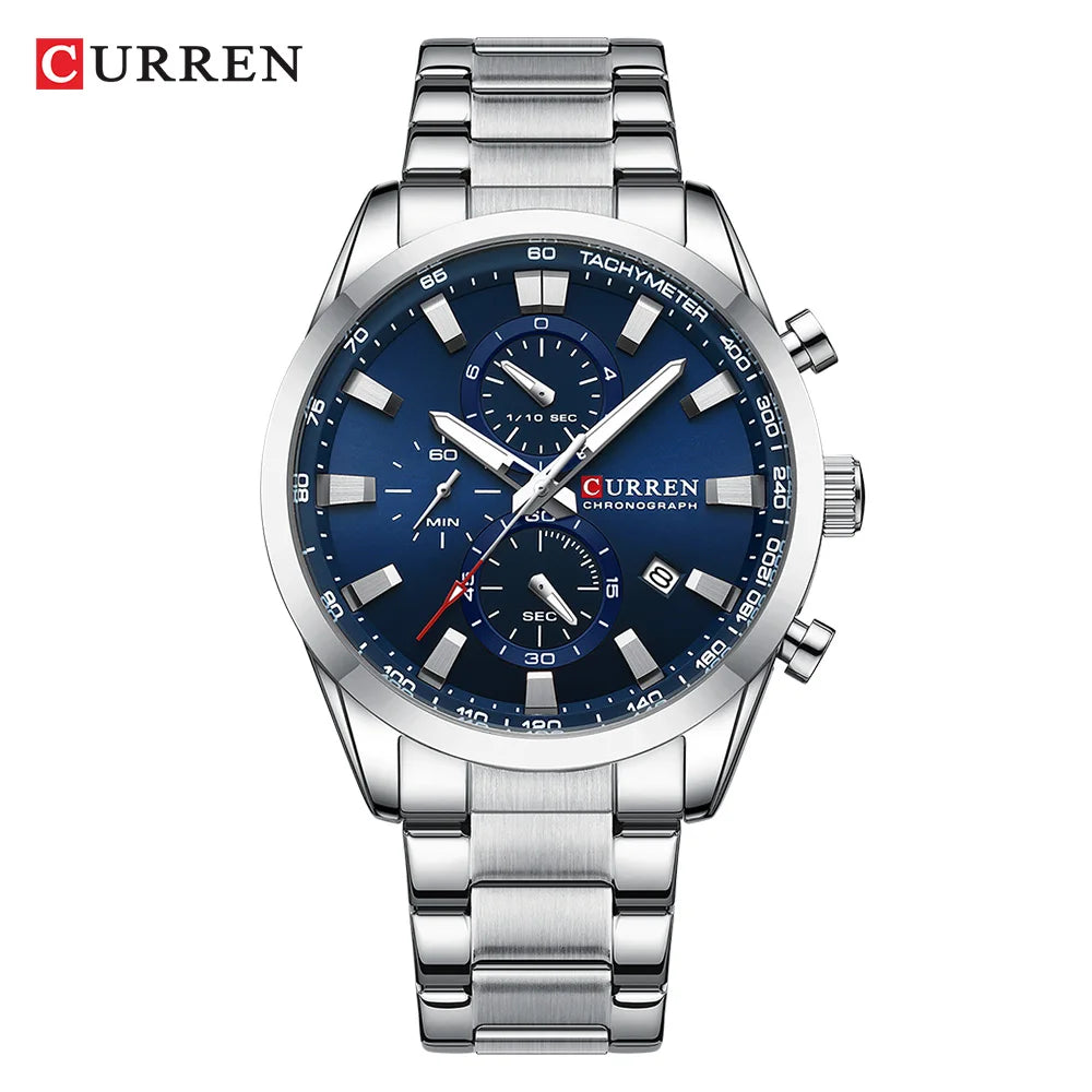 CURREN Quartz Chrono Sport Watch Brands for Men - Stainless Steel Bracelet and Multifunctional Dial
