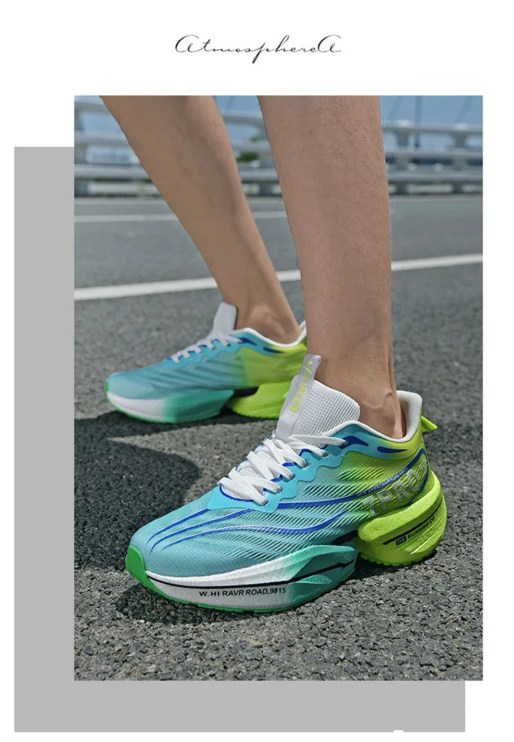 New Men's Carbon Plate Sneakers, Outdoor Soft Sole Mesh Sports Shoes, Running Shoes, Lightweight, Anti-Slip, Casual Couple Tennis Shoes