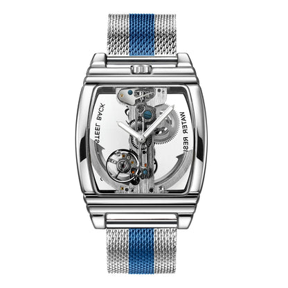SHENHUA Mens Watches Top Brand Luxury Automatic Mechanical Transparent Skeleton Bridge Watch Leather Belt Wristwatch Male Clock
