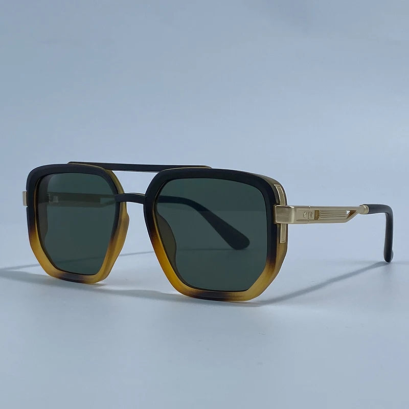 Ochelari de soare pătrați polarizați pentru bărbați, de lux, în stil vintage, cu punte dublă, lentile cu gradient, ochelari de soare pentru șofat, ochelari de soare retro cu partea superioară plată, pentru bărbați