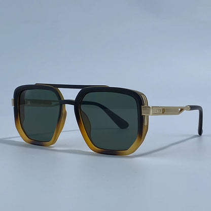 Ochelari de soare pătrați polarizați pentru bărbați, de lux, în stil vintage, cu punte dublă, lentile cu gradient, ochelari de soare pentru șofat, ochelari de soare retro cu partea superioară plată, pentru bărbați