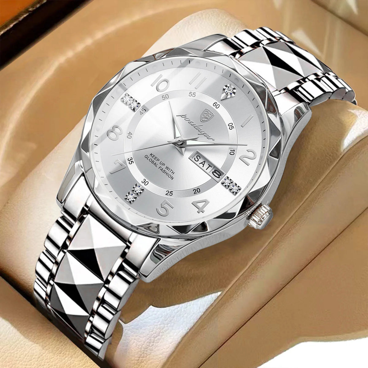 Relógio de homem POEDAGAR Fashion Luxury, estanque, luminoso, de quartzo, bracelete em aço inoxidável, data e dia da semana, estilo descontraído.