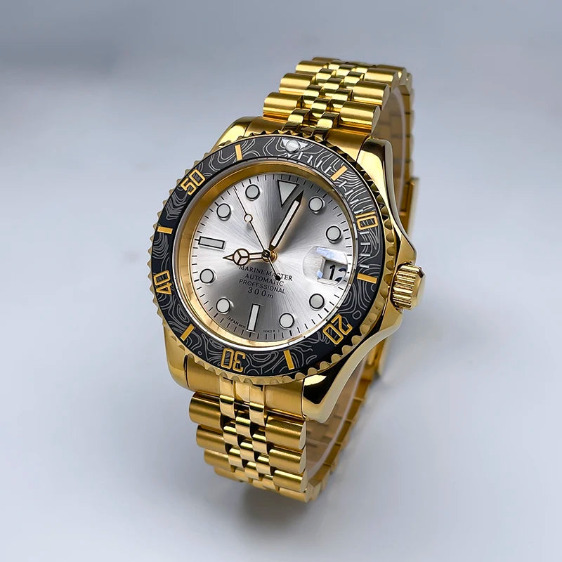 40mm Luxury Full Gold YM Automatic Watch, Ceramic Rotating Bezel, Super Luminous Display, Sapphire Glass for NH35mechanicalwatch