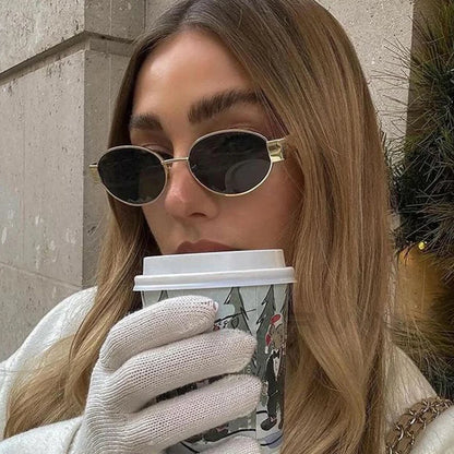 Sexy Small Oval Women's Sunglasses Trendy Luxury Design Metal Frame Shades UV400 Eyewear for Female Classic Vintage Sun Glasses