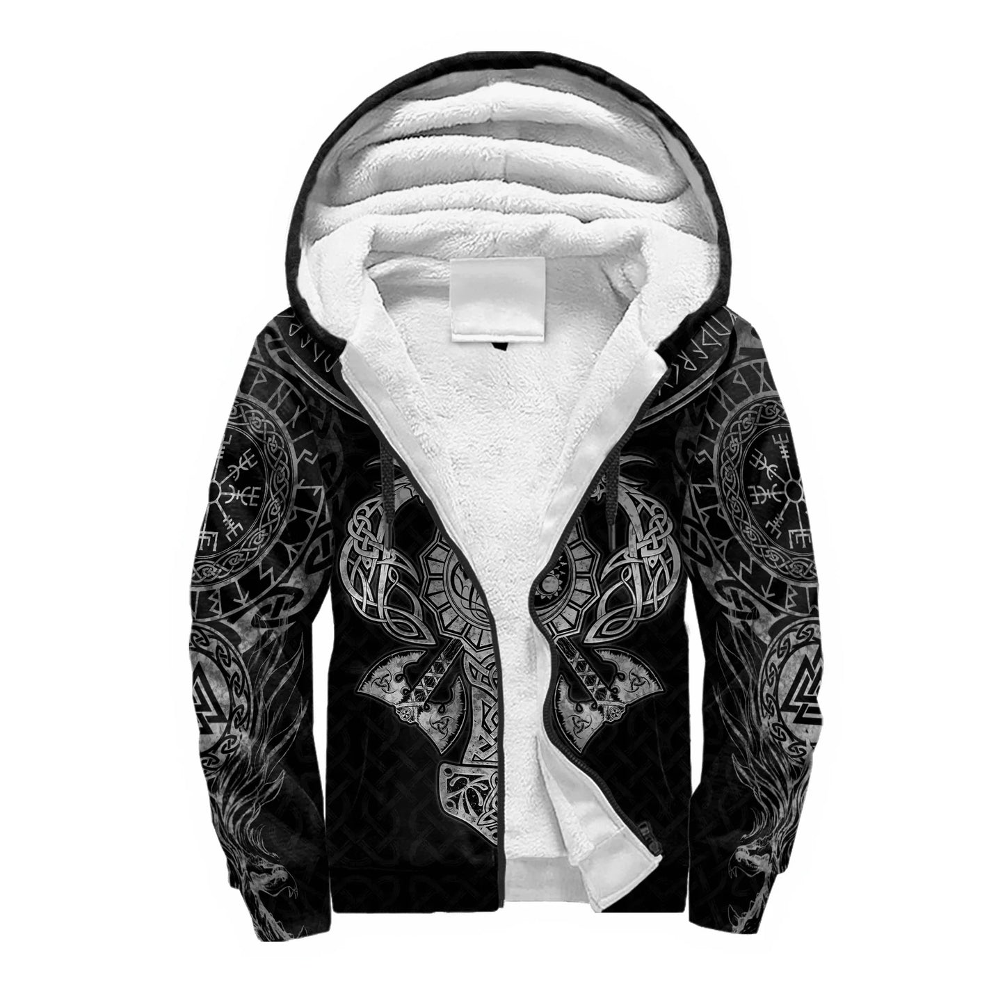 Mjolnir Odin Raven Wolf Tattoo 3D Printed Men's Winter Thicker Zip Hoodie Unisex Casual Hooded Tracksuit Warm Fleece Jacket KD16