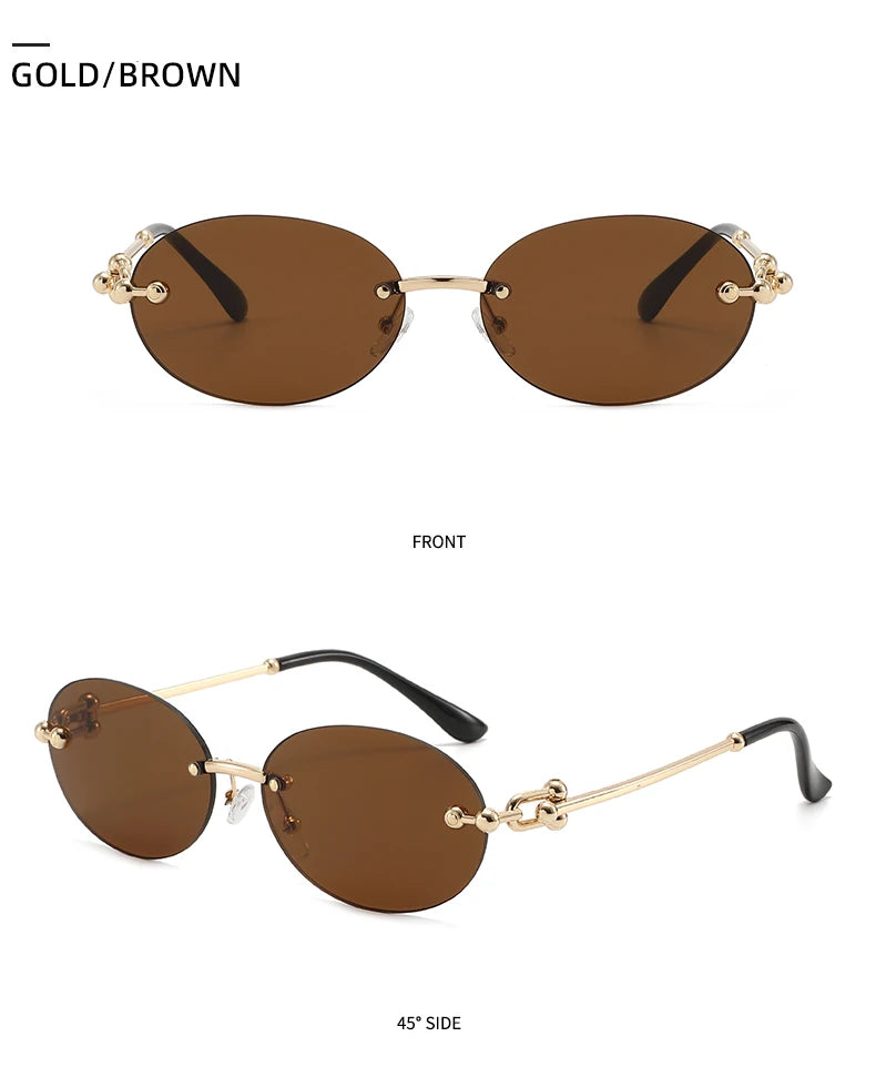 Ochelari de soare ovali fără ramă, de înaltă calitate, casual și luxoși, pentru femei, fără ramă, la modă și personalizați