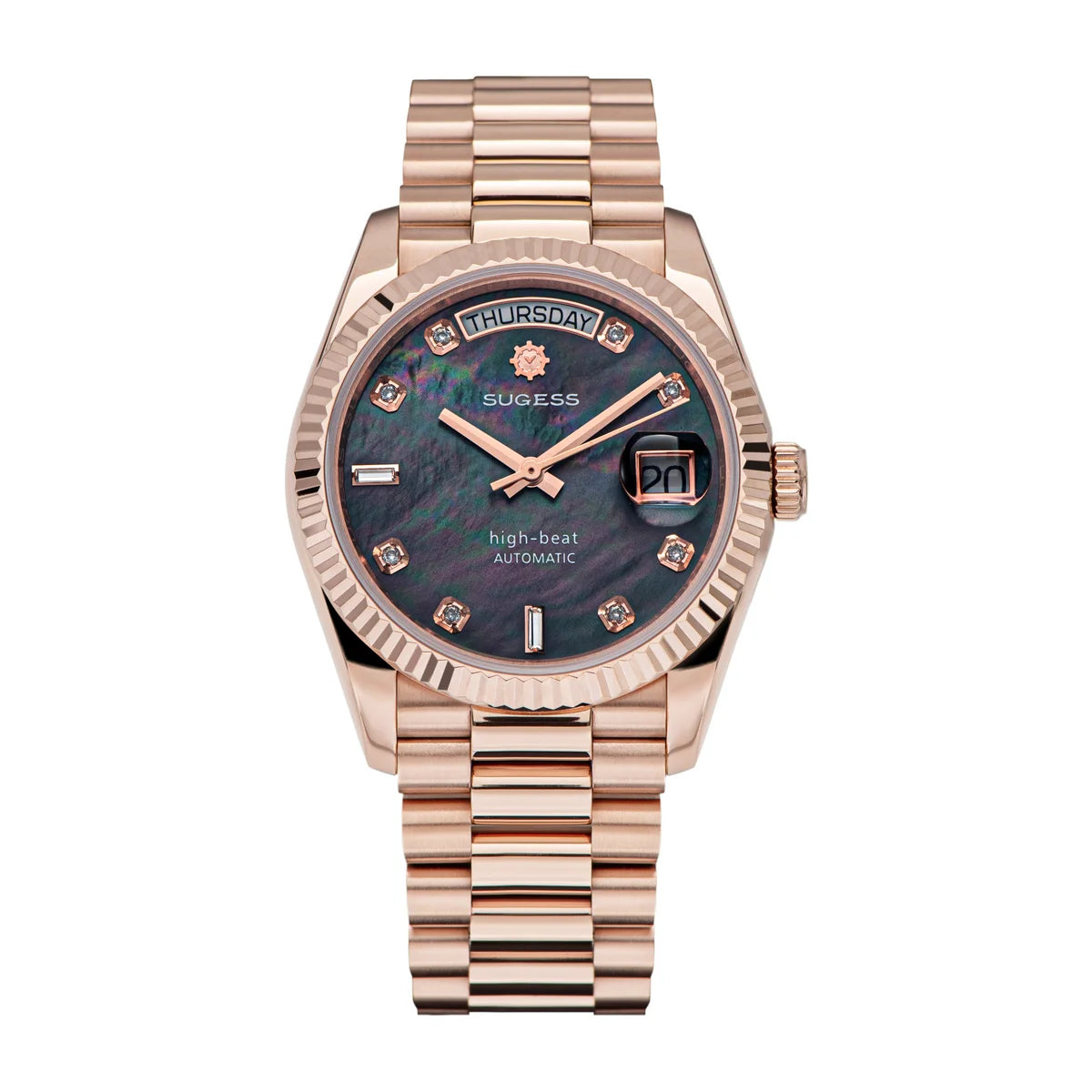 Sugess Watch of Men 36mm Date Automatic Retro Mechanical Wristwatches Sapphire Crystal RoseGold Dandong SL3034 Movement Day New