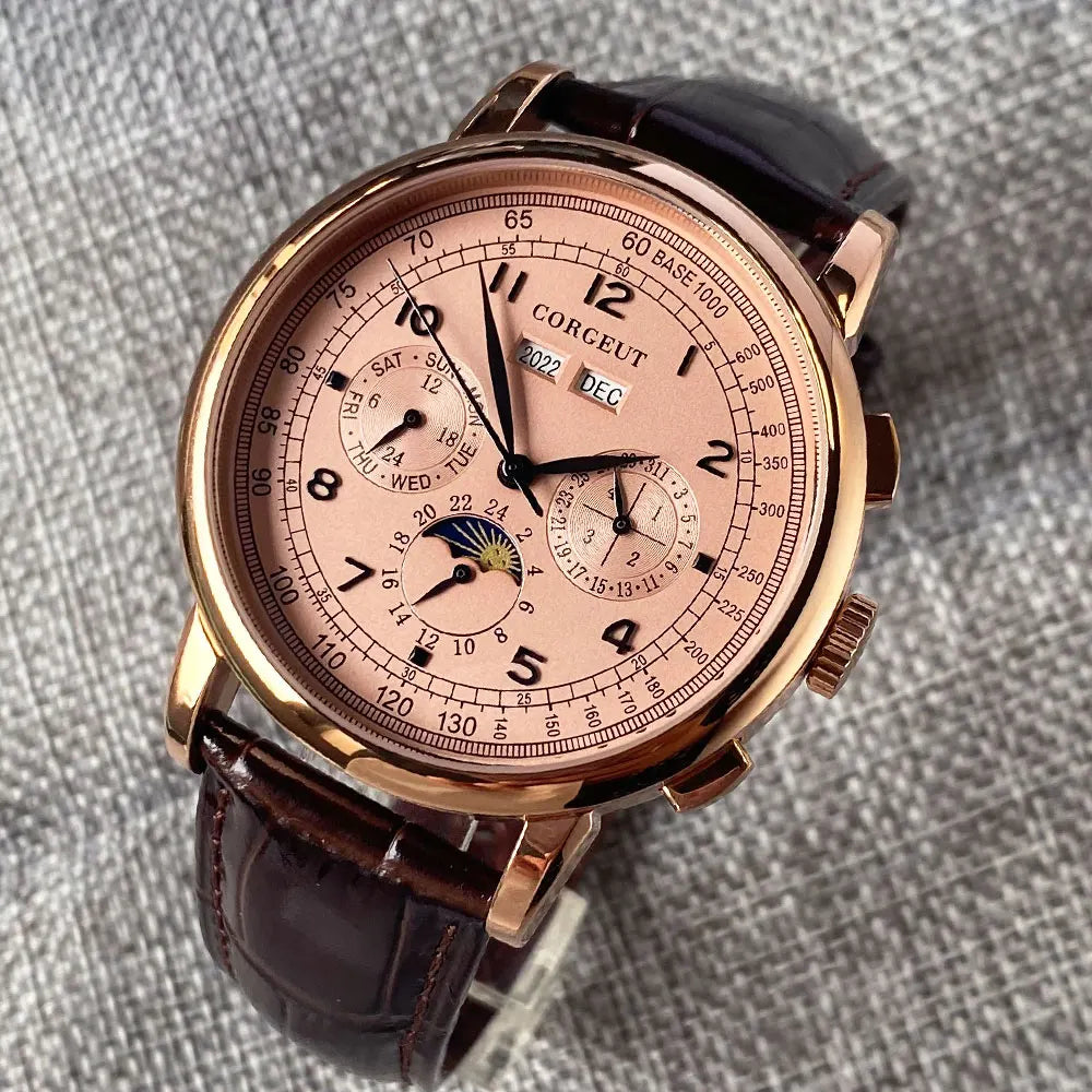 Automatické hodinky pre mužov Multification Date Day Month Year 316L, mechanické pánske hodinky s lešteným puzdrom, indikátorom deň/noc, 42mm