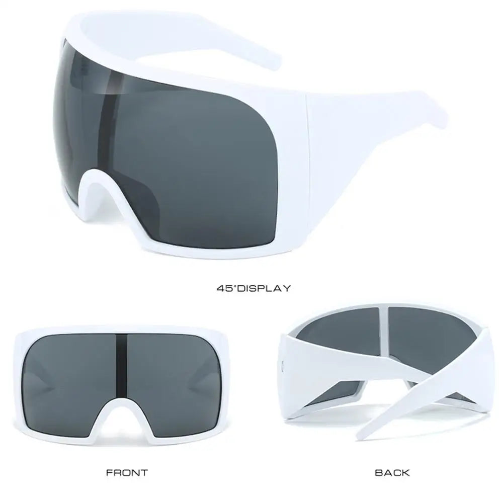 Ochelari de soare futuristici cu ramă învelitoare, lentile curbate Rave, protecție UV400, ochelari de soare supradimensionați Y2K pentru femei și bărbați