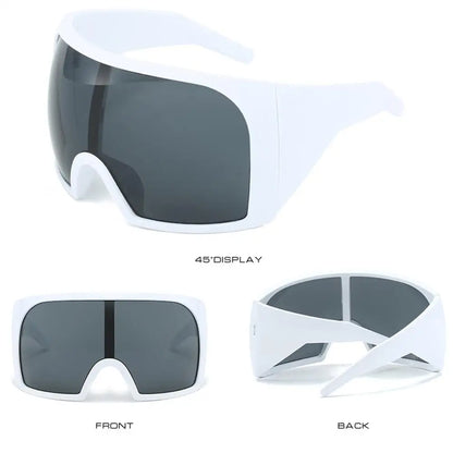 Ochelari de soare futuristici cu ramă învelitoare, lentile curbate Rave, protecție UV400, ochelari de soare supradimensionați Y2K pentru femei și bărbați